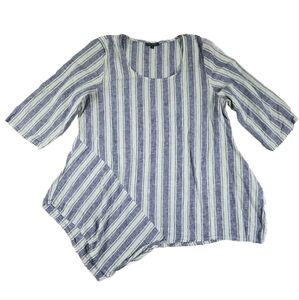 For Cynthia Linen Blend Top Stipped 1X Plus Size Blouse 3/4 Sleeve lagenlook